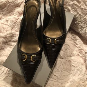 Ann Taylor Brown Printed Leather Sling Back Heels
